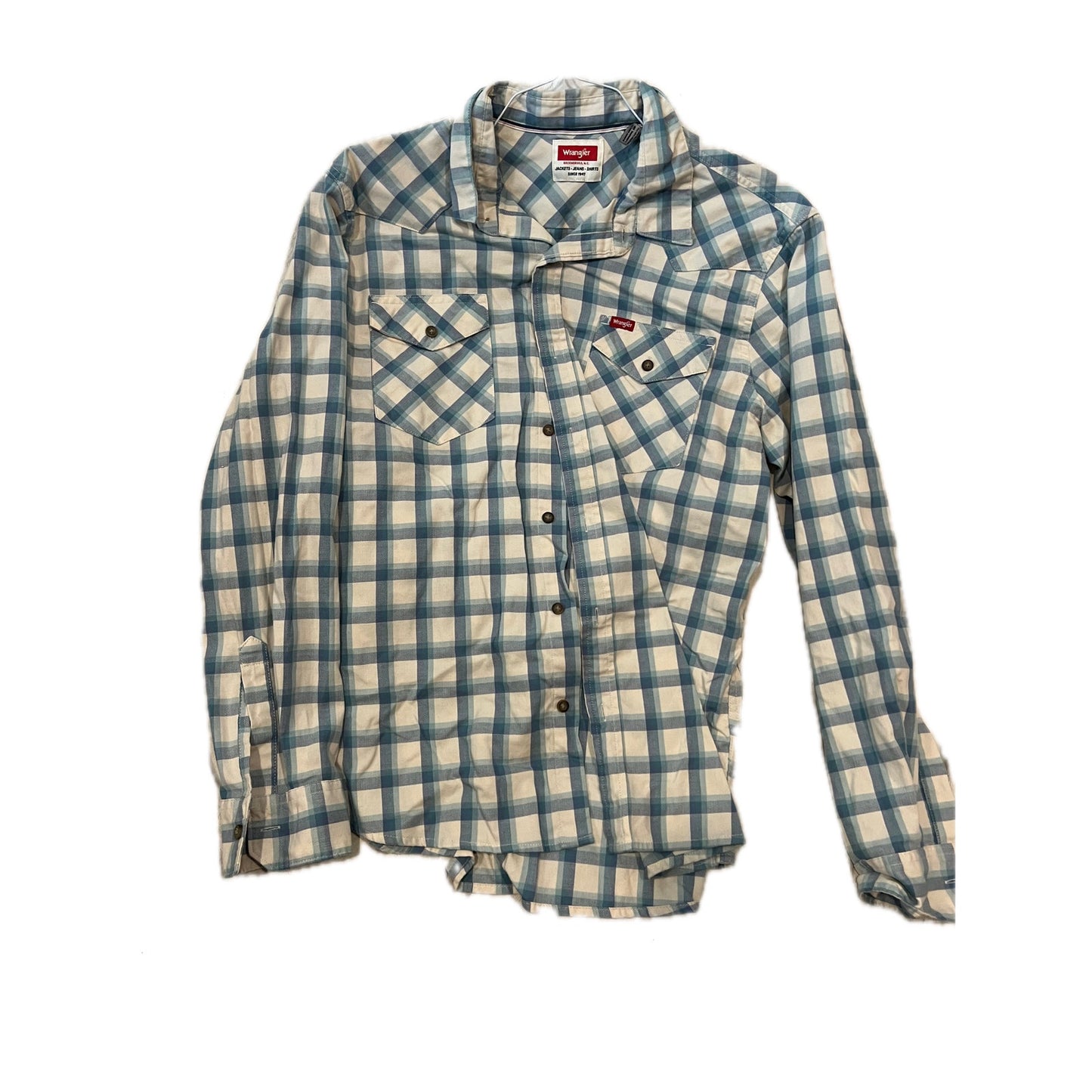 Wrangler Blue White Checked Flannel Button Down Shirt Mens L