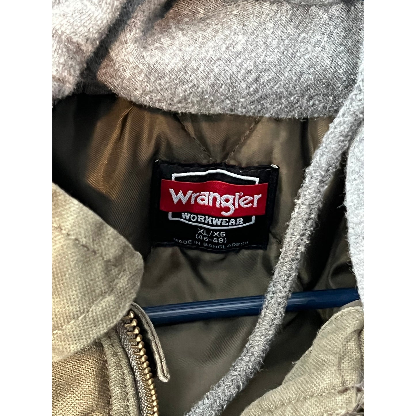 Chaqueta de mezclilla verde Wrangler Workwear con capucha para hombre, talla XL