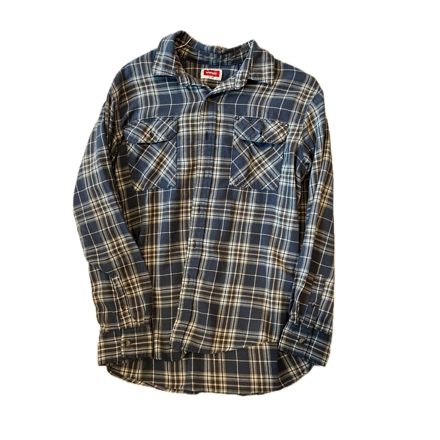 Wrangler Blue Gray Checkered Flannel Mens L