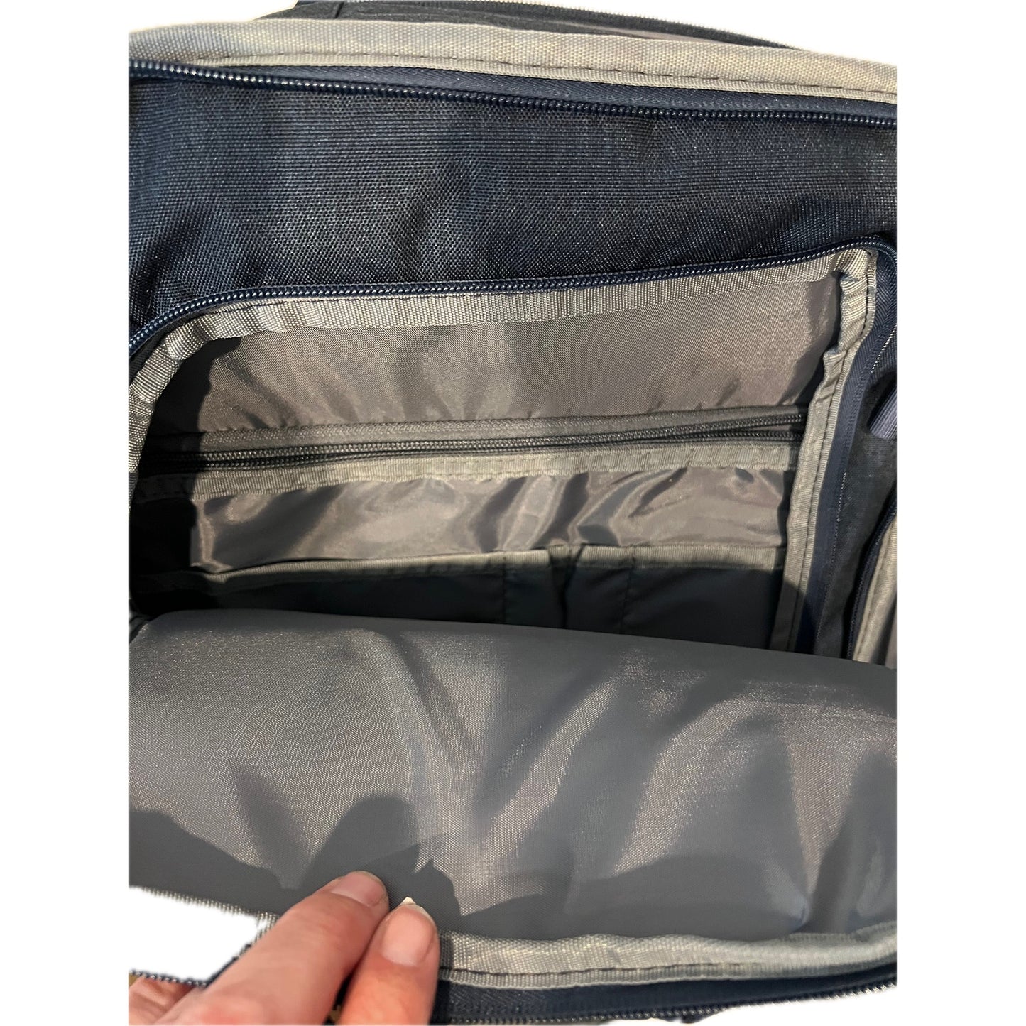 Target Clamshell Blue Faux Leather Accent Travel Backpack