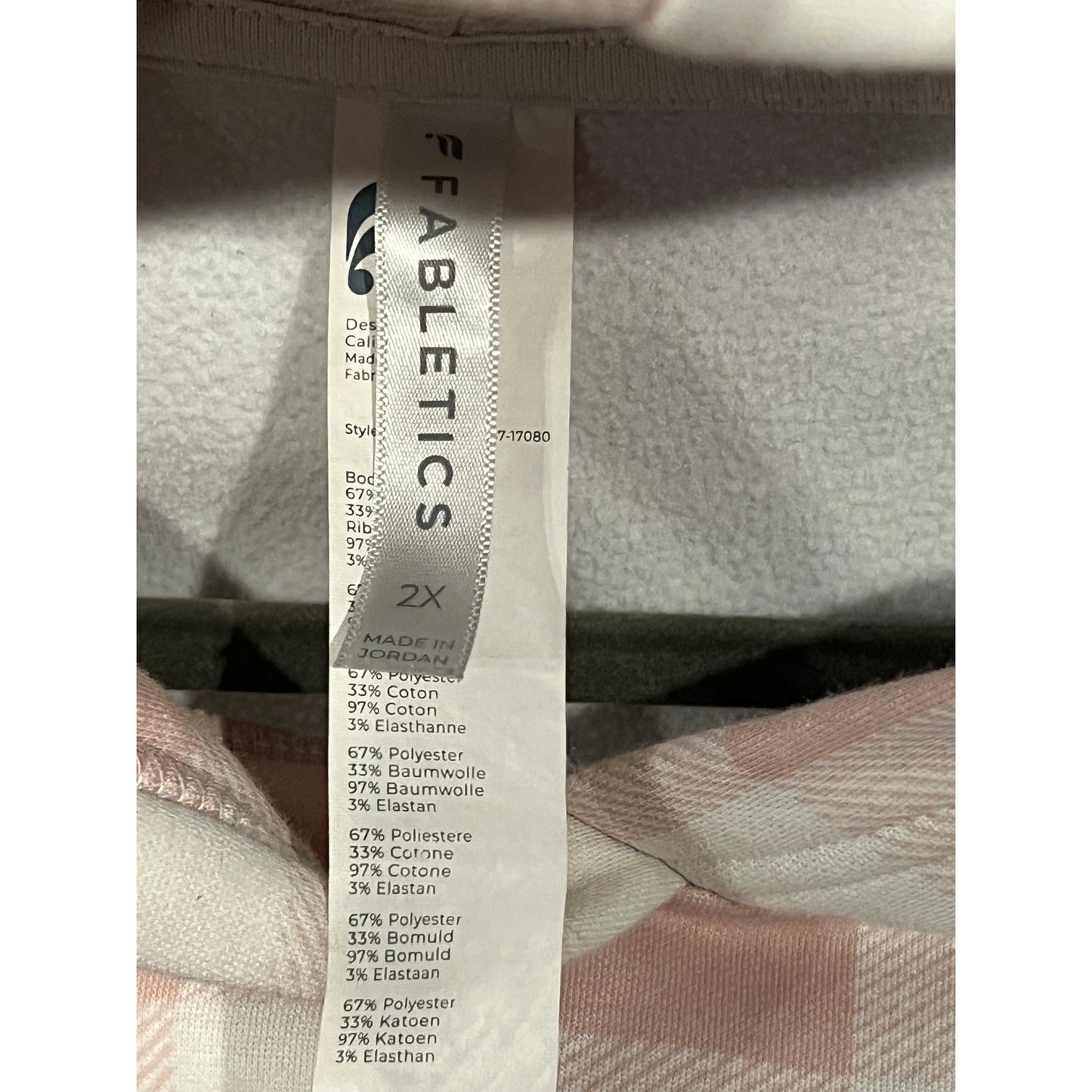 Fabletics Cozy Fleece Pink White Checked Hoodie Womans 2XL