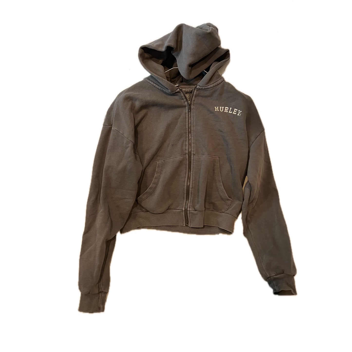 Hurley Cropped Gray Beige Pullover Hoodie Womans XS