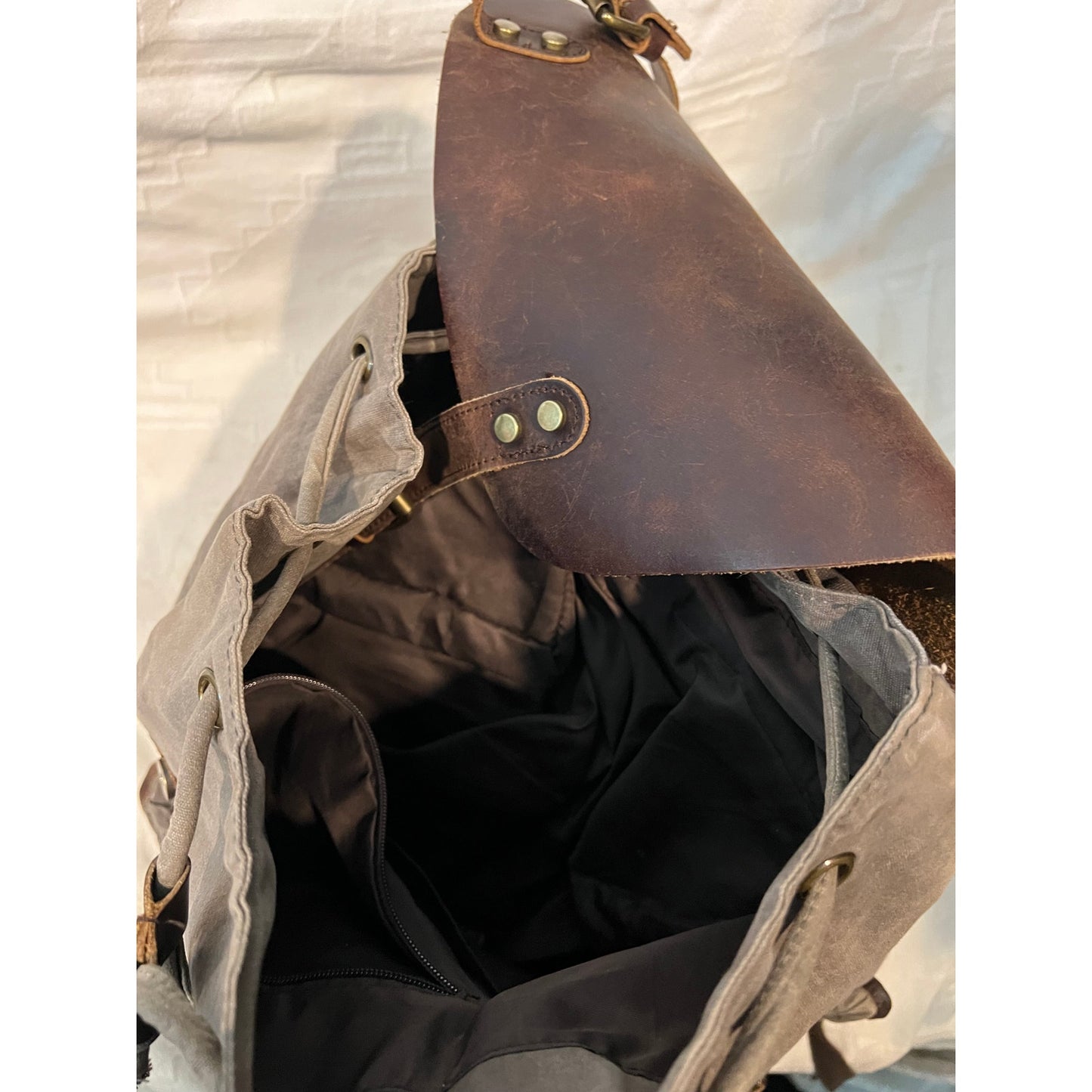 Wudon Leather Canvas Backpack, Top Loading