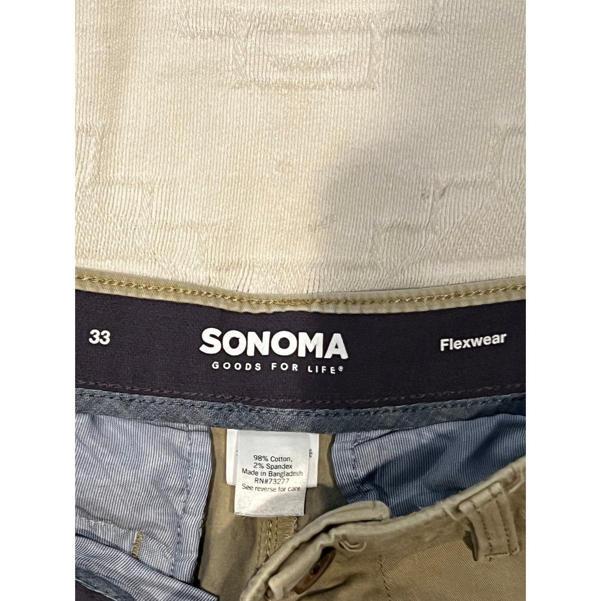 Sonoma Flexwear Flat Front Chino Shorts Tan Mens 33