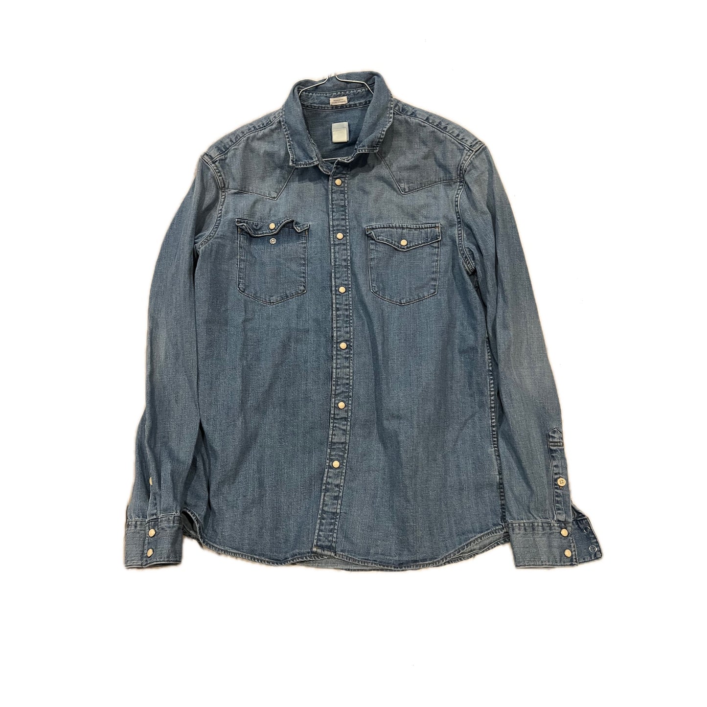 H&M Men's Denim Button-Up Shirt - Wash Blue - Size Large