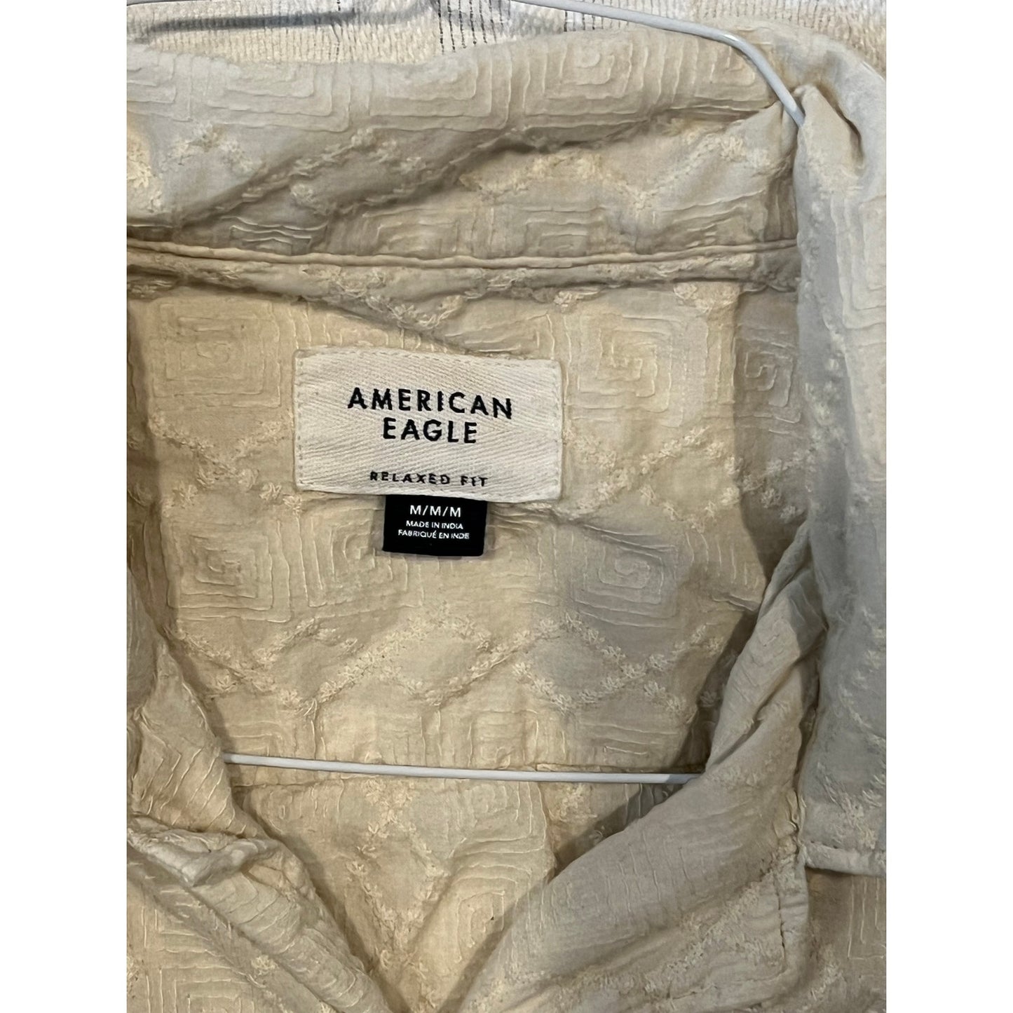 American Eagle Beige Light Short Sleeve Button Shirt Mens M