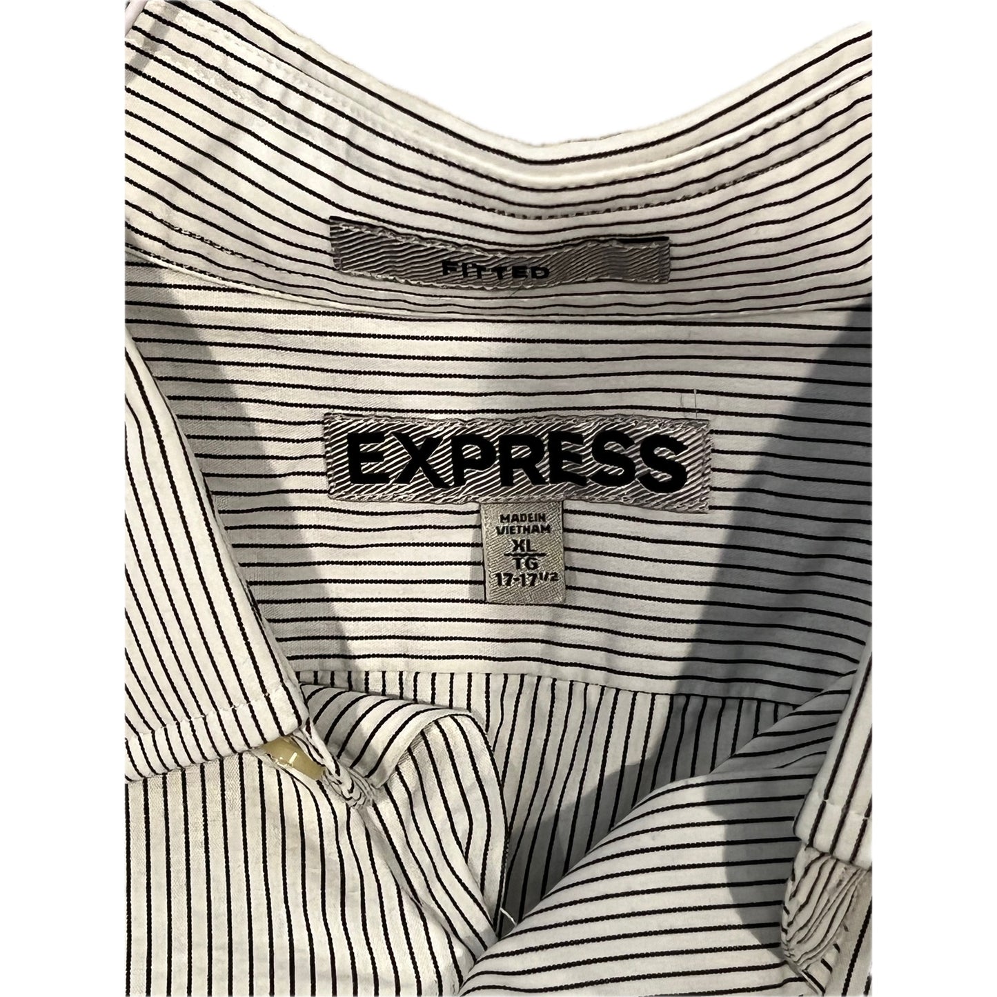 Express Fitted Button Long Sleeve White Stripe Shirt Mens XL