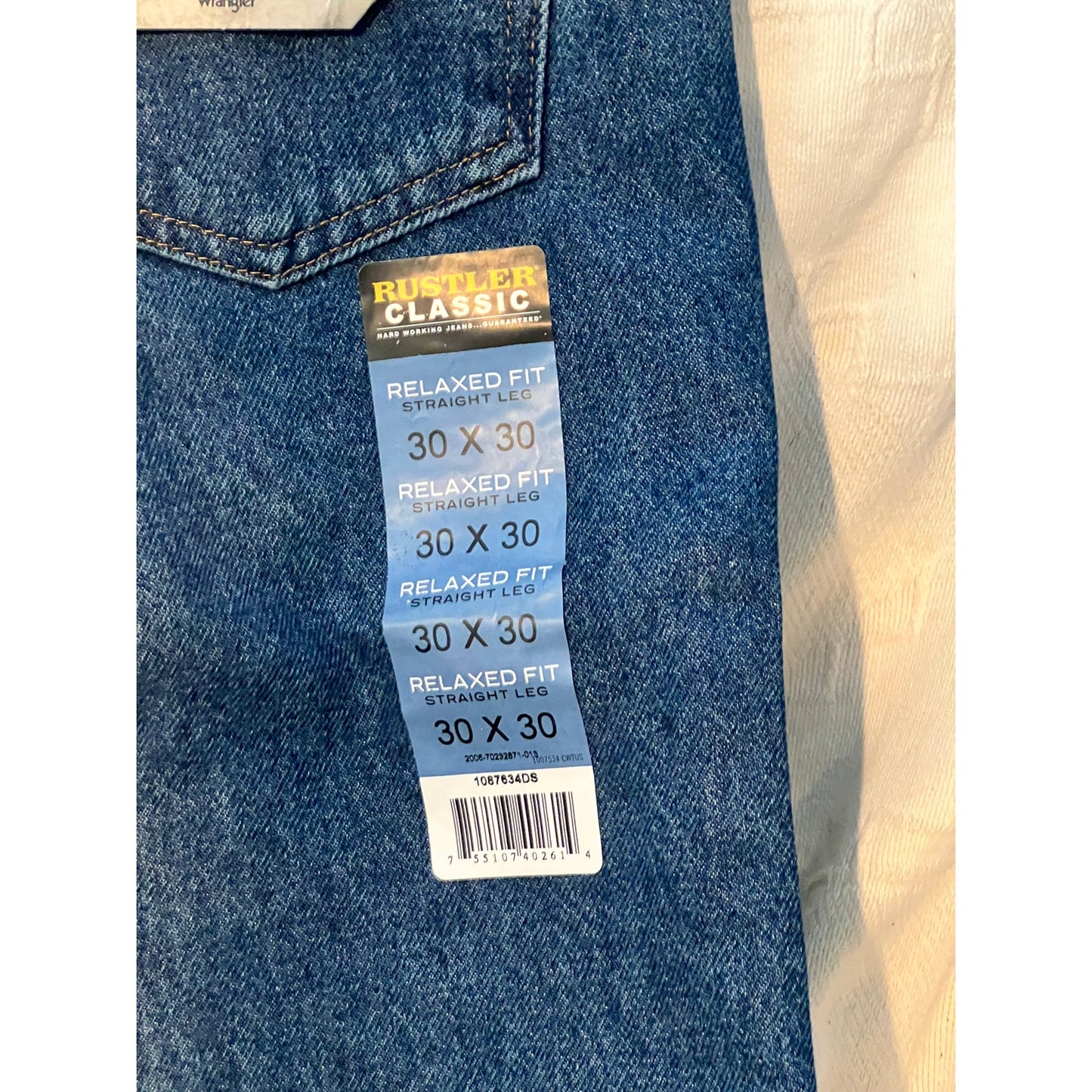 Jeans Rustler Coupe Droite Décontractée Bleu Homme 30x30 NWT