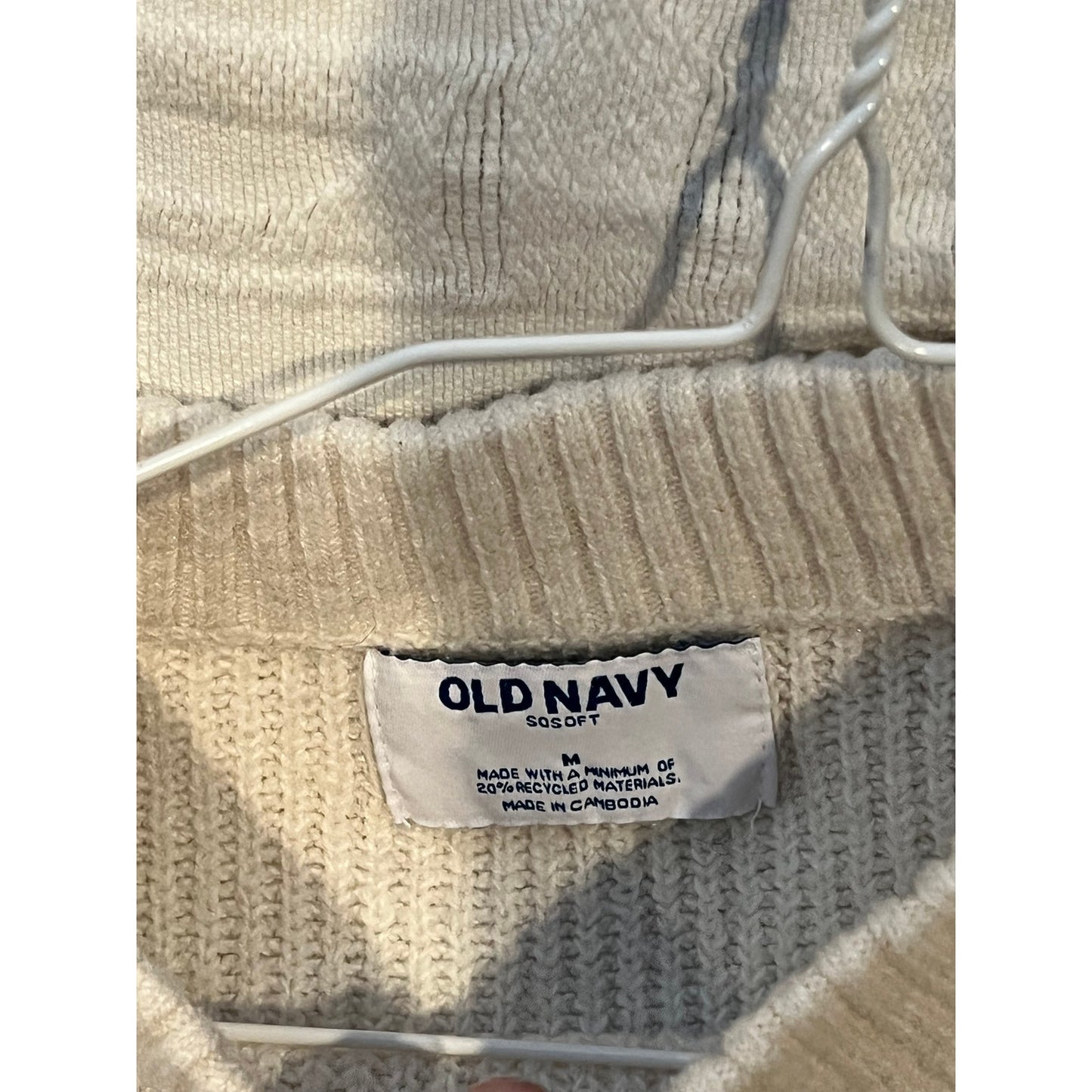 Old Navy Pull col rond en maille torsadée blanc pour homme, taille M