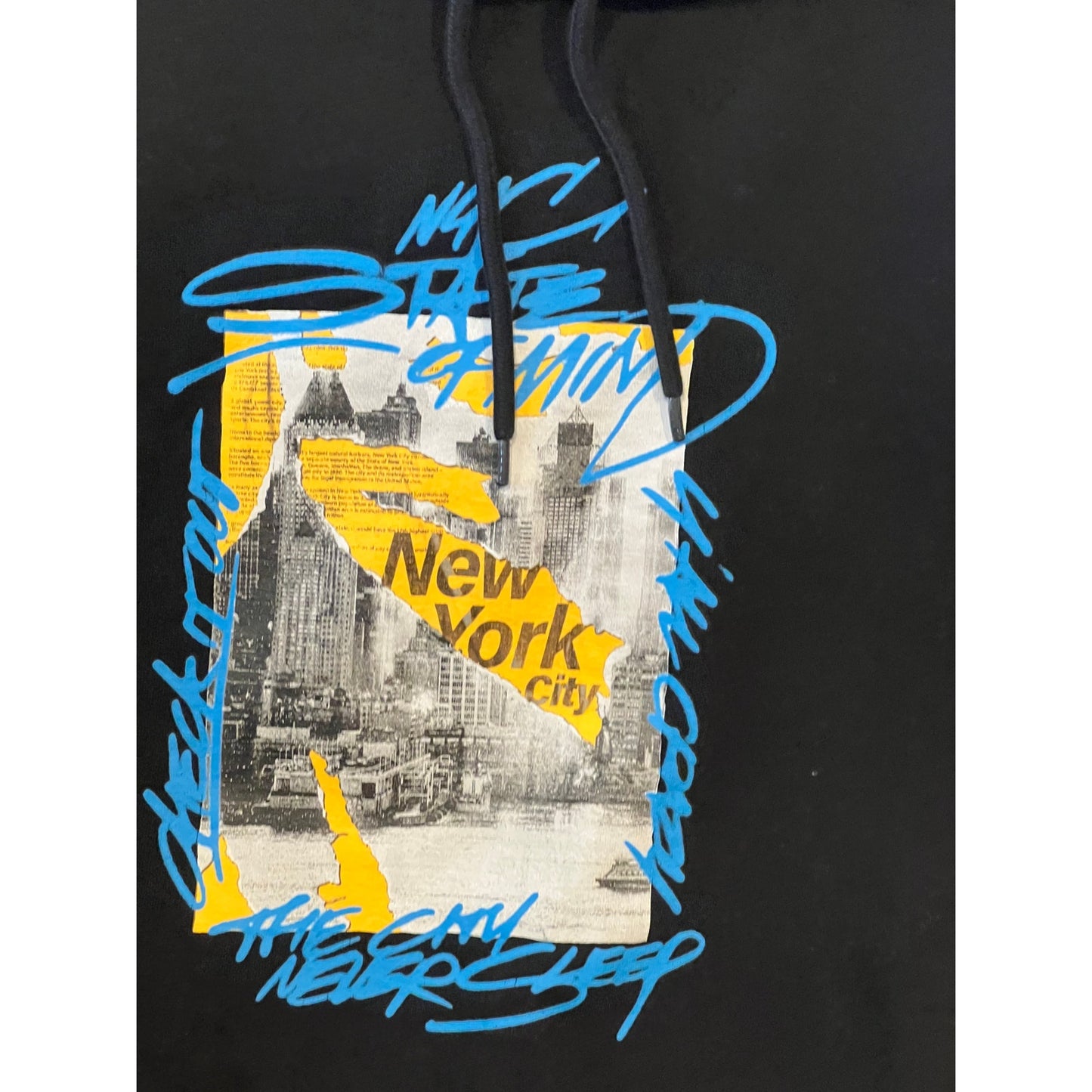 H&M Regular Fit New York Pullover Black Hoodie Mens L