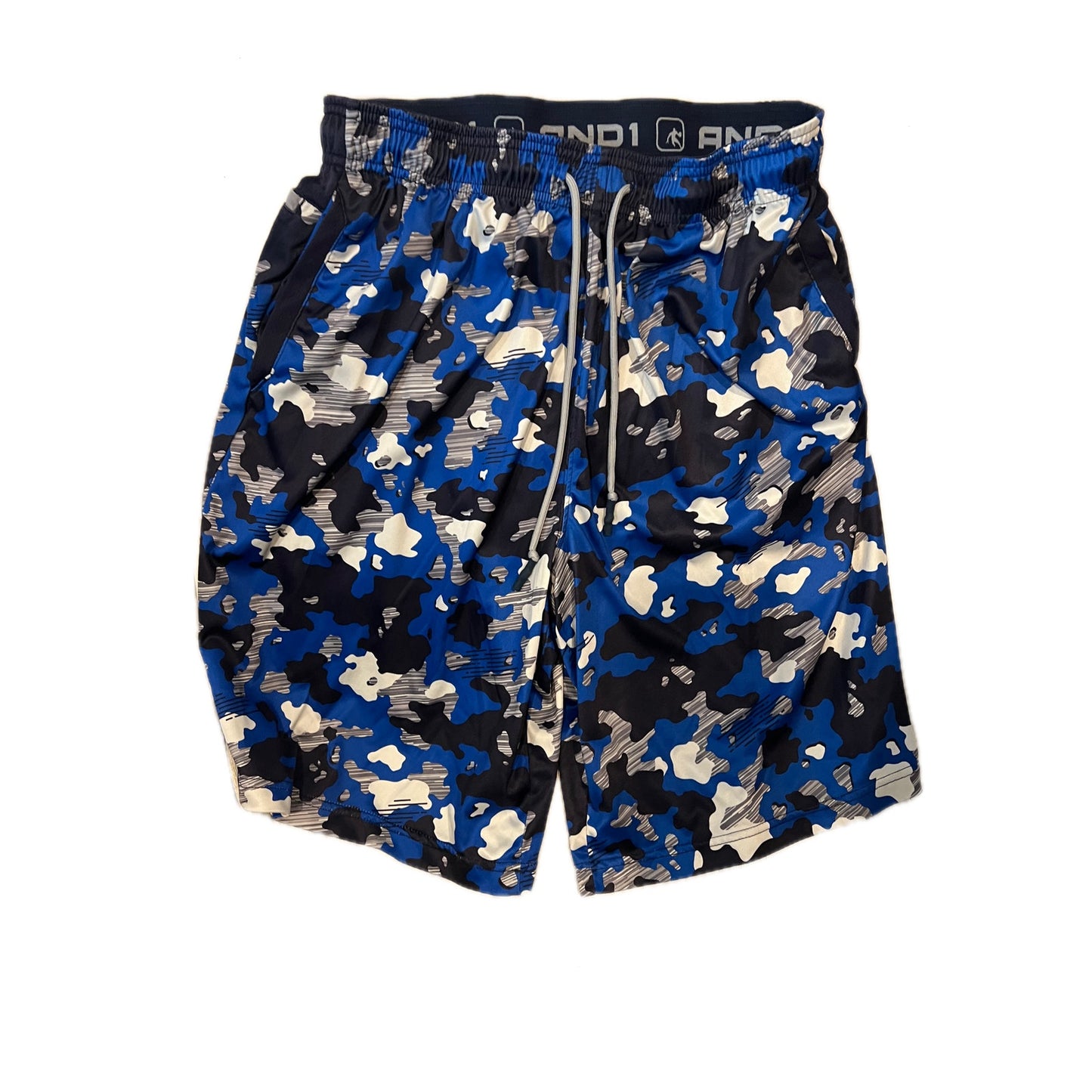 AND1 Black Blue Shapes Basketball Shorts Mens L