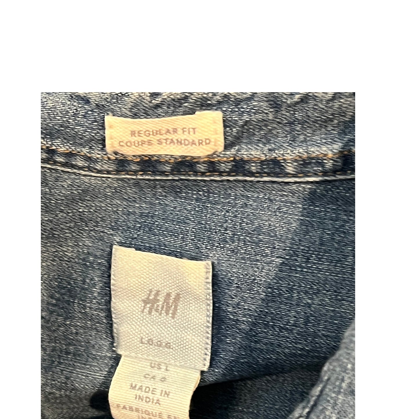 H&M Men's Denim Button-Up Shirt - Wash Blue - Size Large