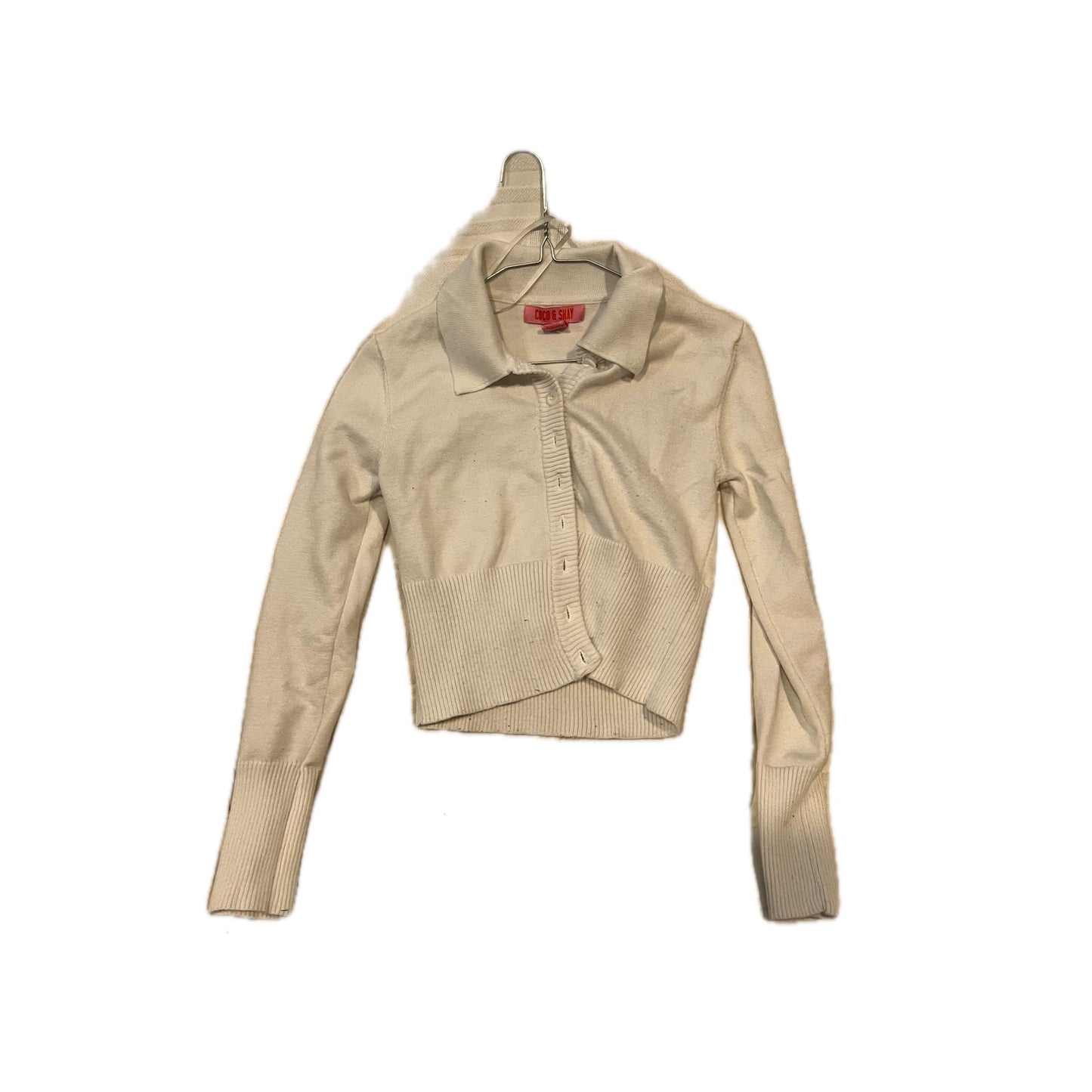 Coco & Shay White Cropped Button Sweater - Womans Size XS
