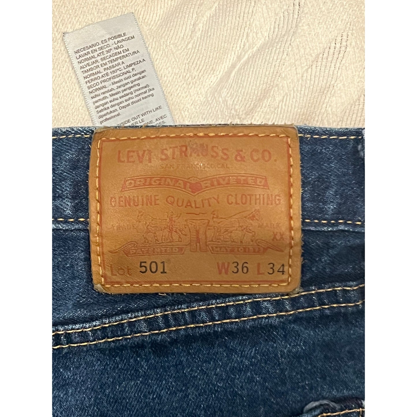 Levi's 501 Blue Classic Straight Leg Jeans Mens 36x34