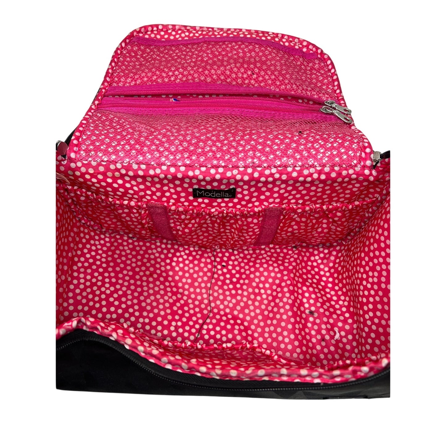 Modella Cosmetic Carryall w Black & Hot Pink Polka-Dot