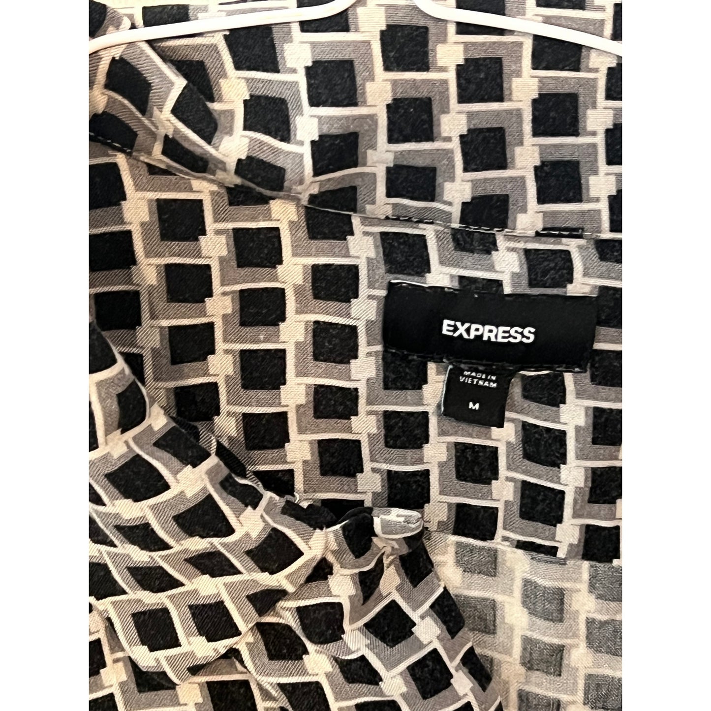 Express Black White Button Down Short Sleeve Shirt Mens M