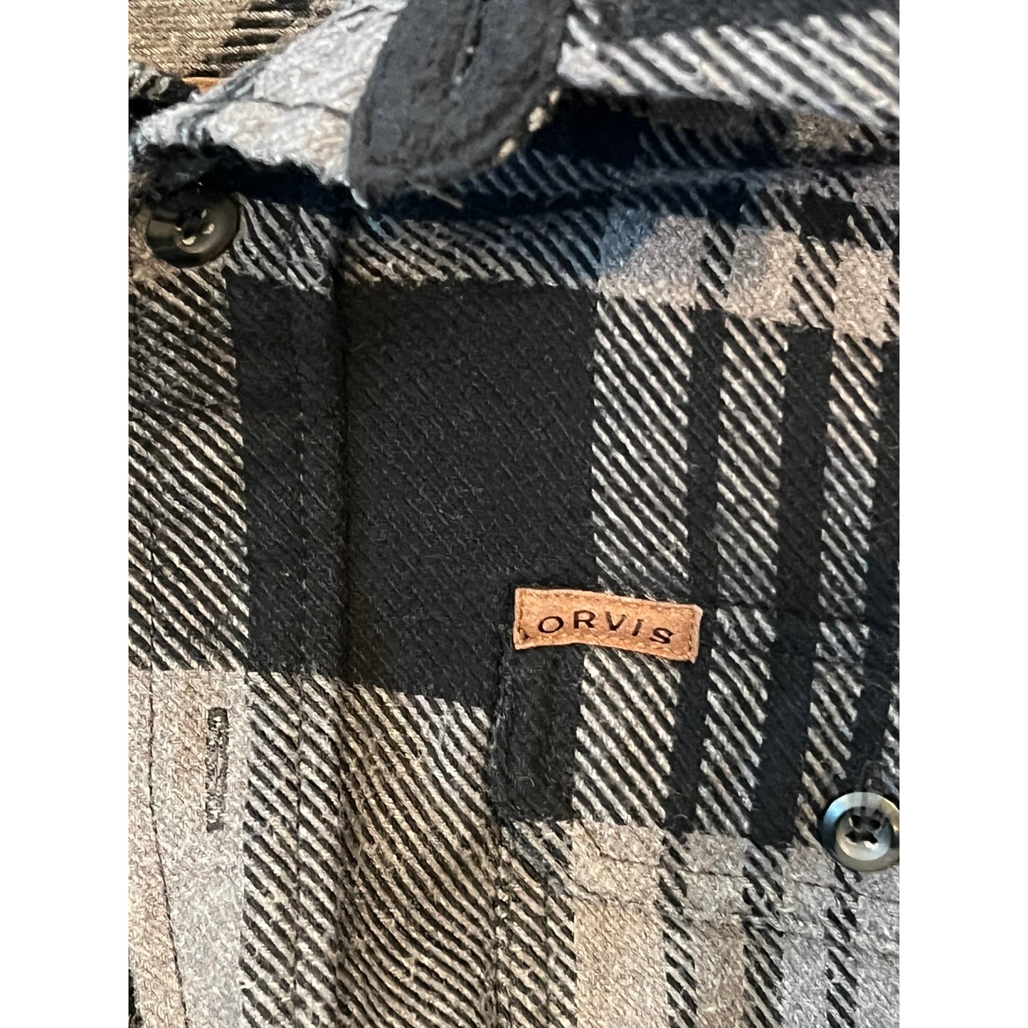 Chemise en flanelle boutonnée à carreaux noir et gris Orvis pour homme, taille L