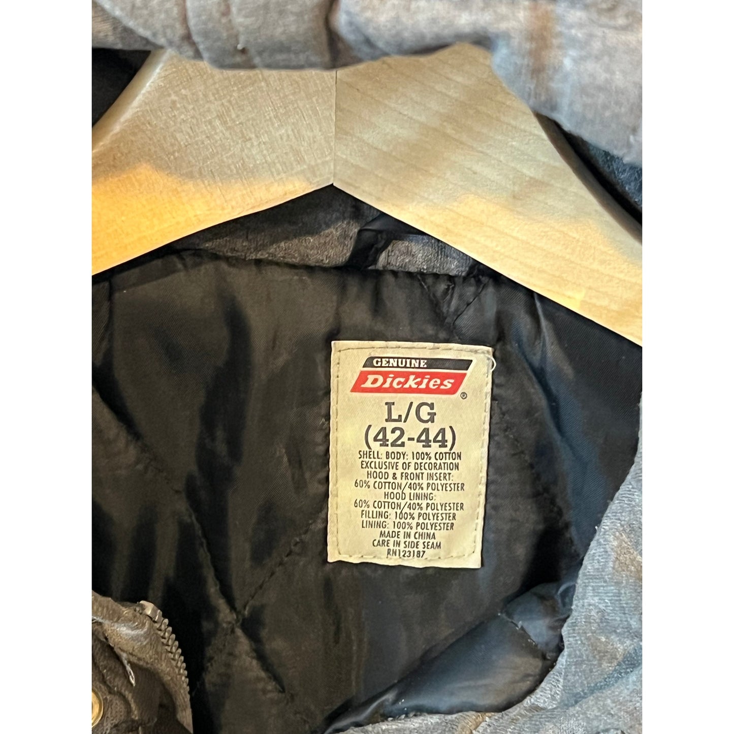 Dickies Vintage Beige Hooded Denim Jacket, Men's L (42-44)