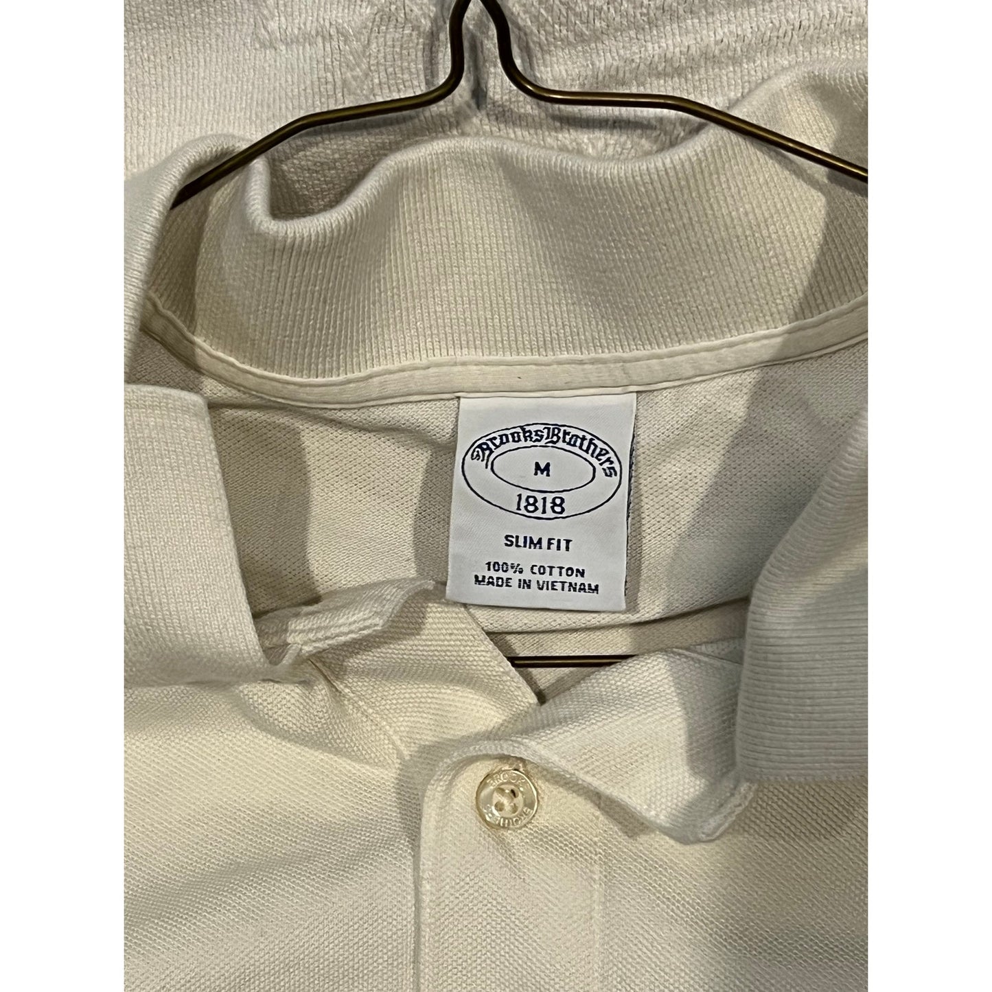 Brooks Brothers Slim Fit White Polo Golf Shirt Mens Medium