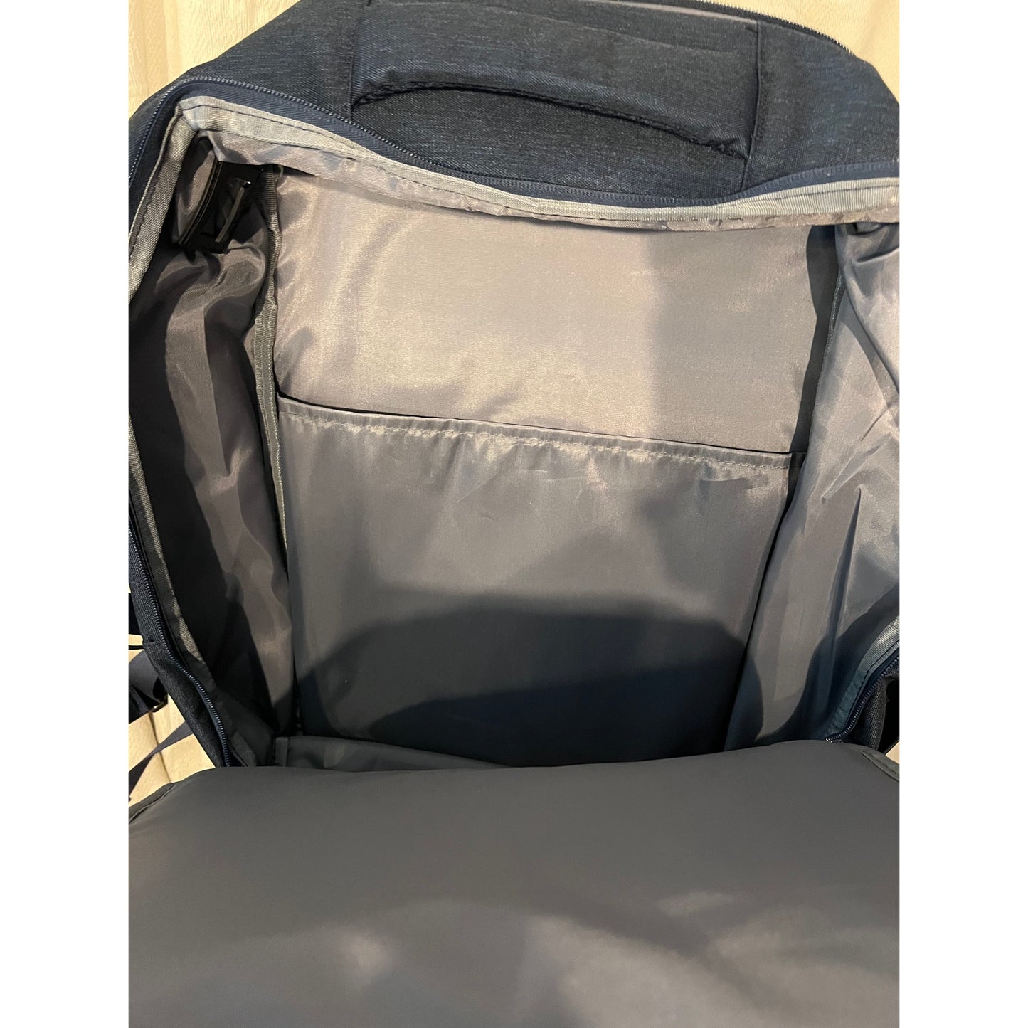 Target Clamshell Blue Faux Leather Accent Travel Backpack