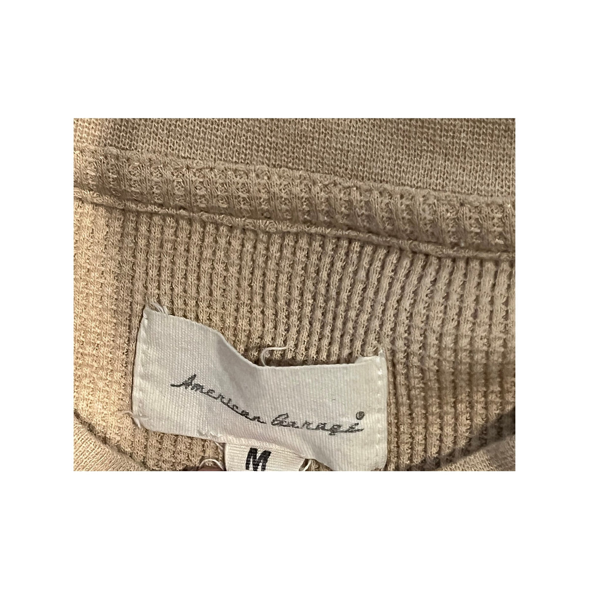 American Garage Waffle Heavy Weight Tan T-Shirt Mens Medium