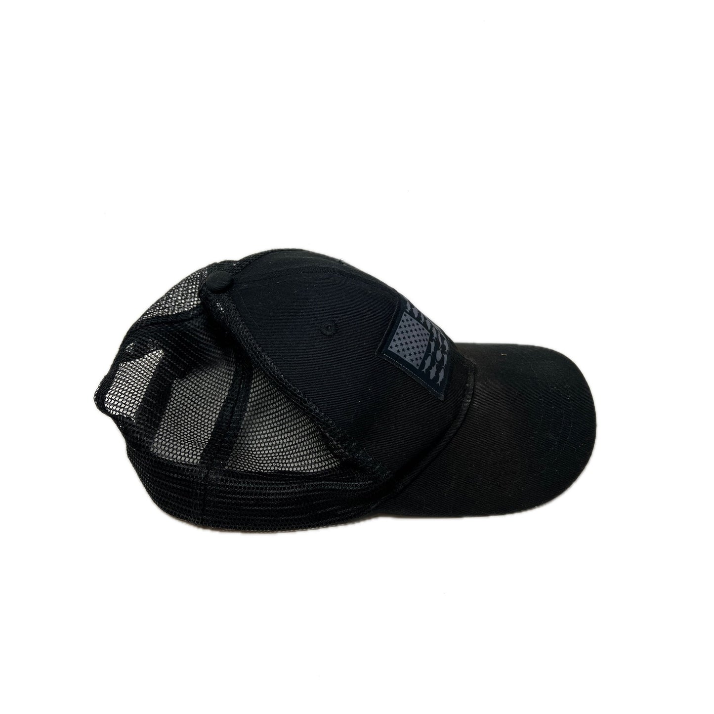Three In USA Flag with Fish Black Baseball Cap Adjustable