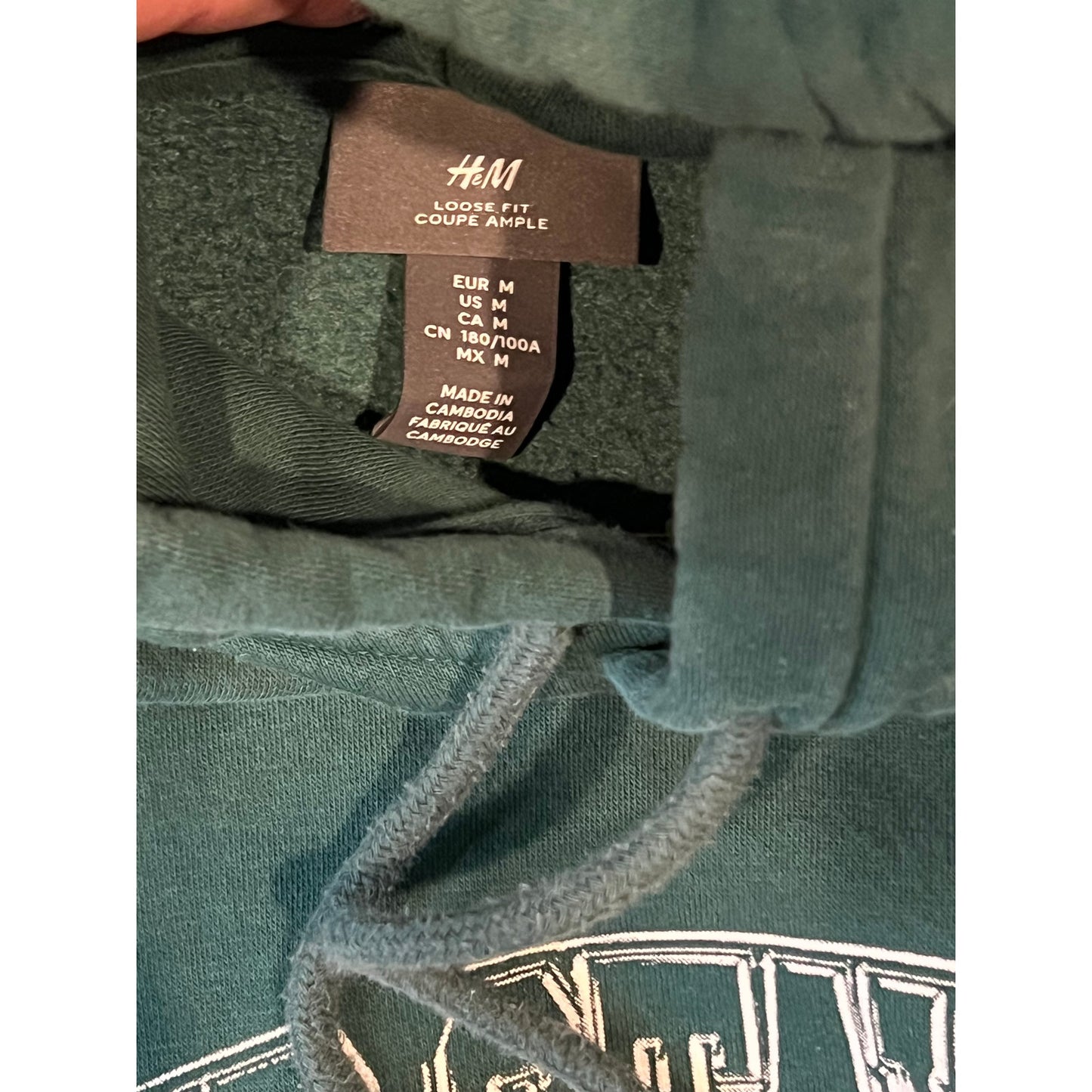 H&M Never Stay Down Green Pullover Hoodie Mens M