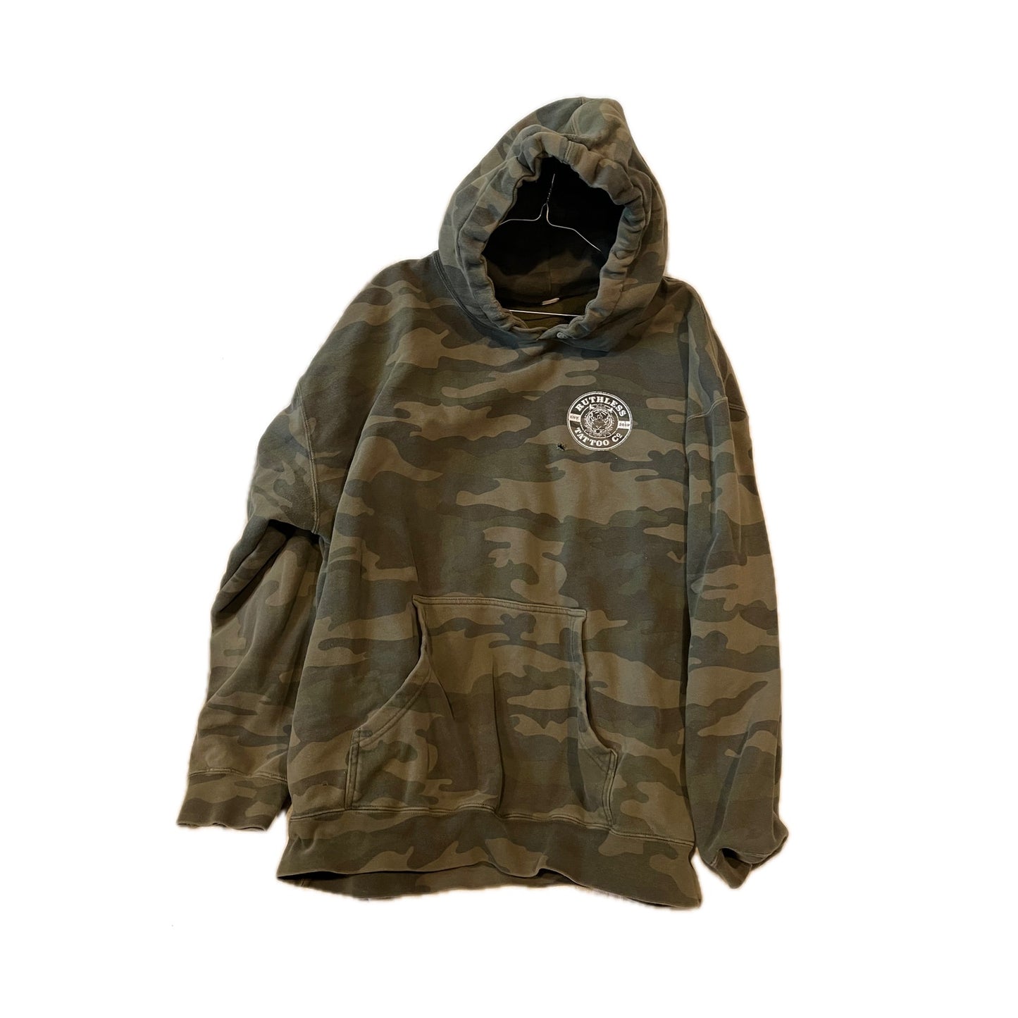 Ruthless Tattoo Co Camo Green Hoodie Mens L