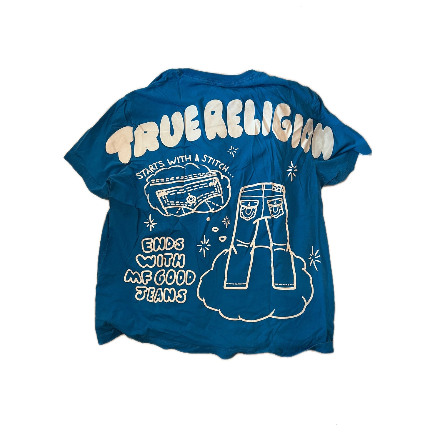 True Religion Blue MF Good Jeans Graphic Tee Shirt Mens M