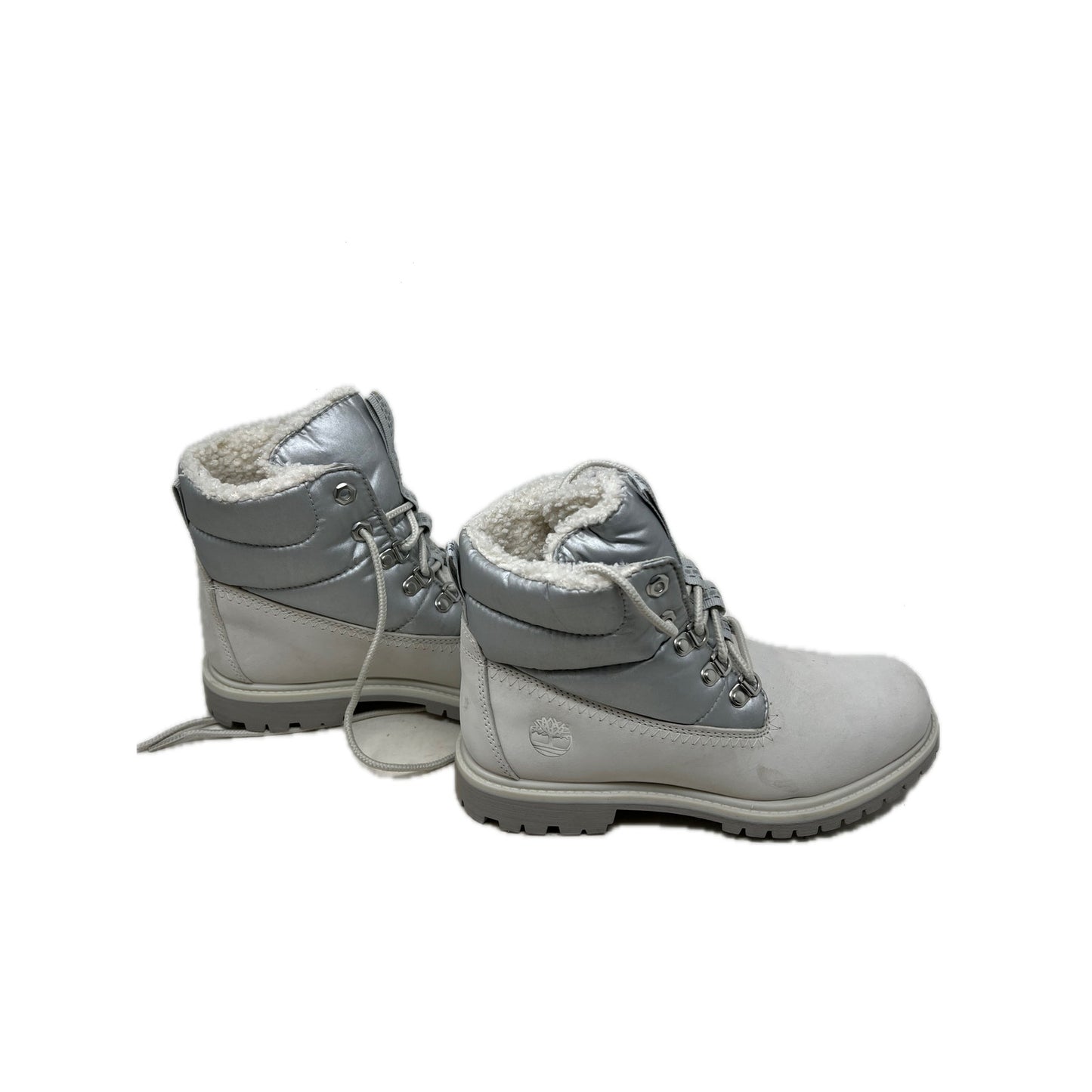 Timberland High Boot 6" Puffer White Silver Boots Womans 6.5