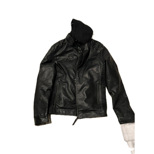 Blouson aviateur à capuche en simili cuir Fried Denim pour homme, taille M
