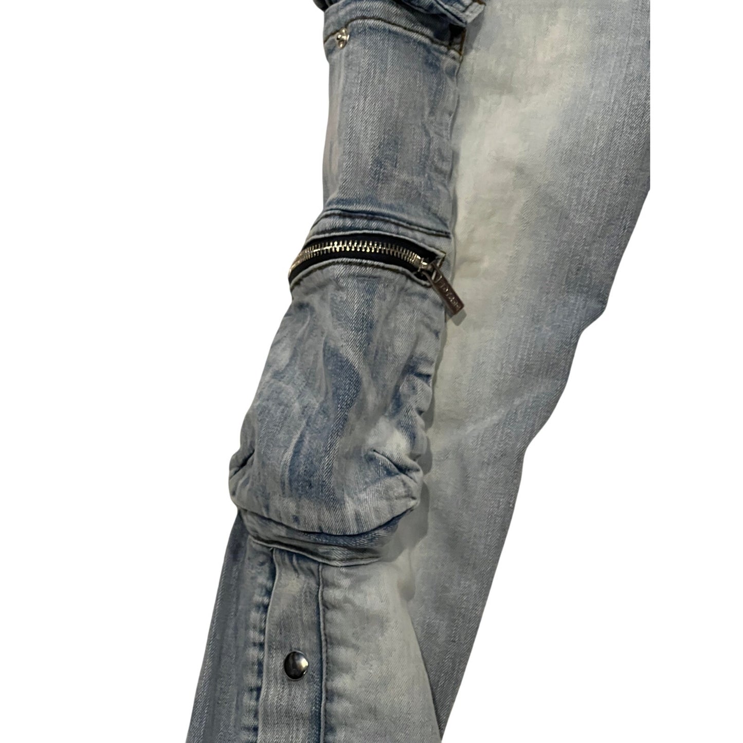 PRSTGE Snap Cargo Streetwear Jeans in Icey Blue Mens 34x30