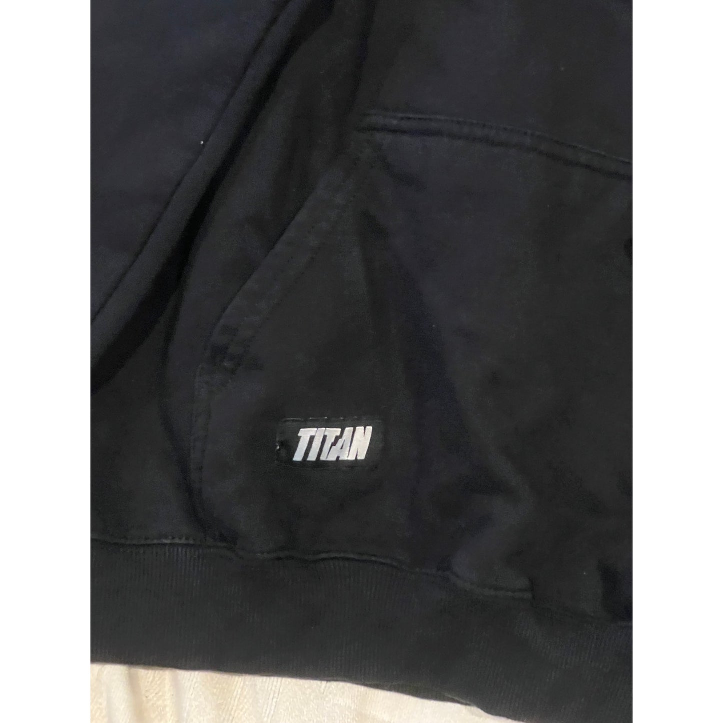Titan Hand Holding Lighting Bolt Black Hoodie Mens L
