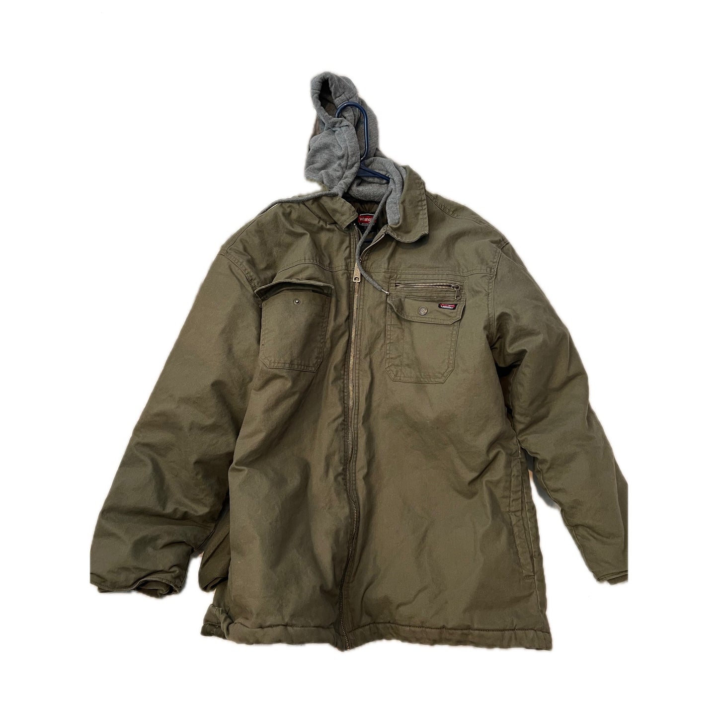 Chaqueta de mezclilla verde Wrangler Workwear con capucha para hombre, talla XL