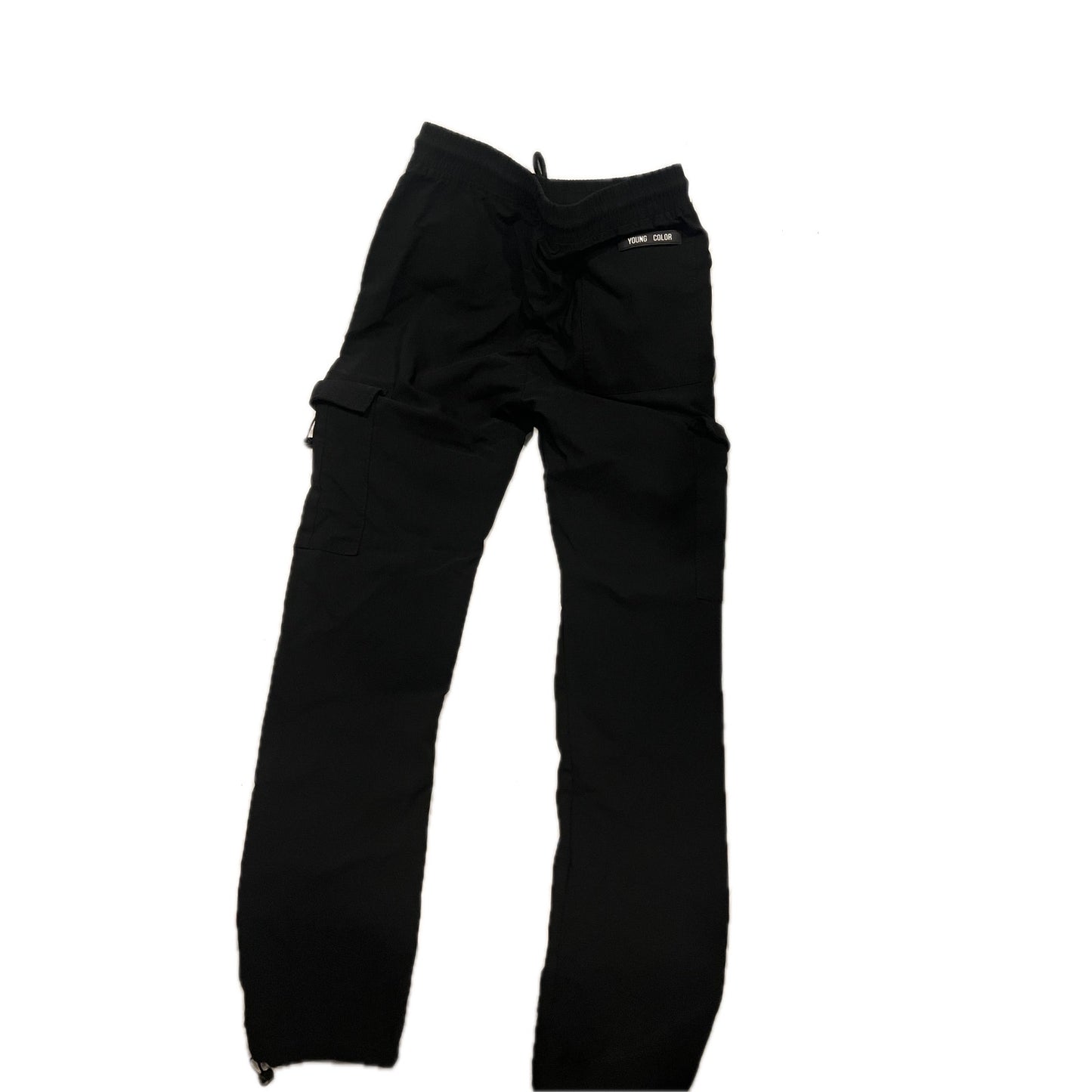 Young Color Black Drawstring Cargo Joggers Mens Medium