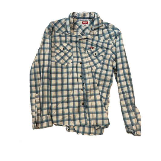 Wrangler Blue White Checked Flannel Button Down Shirt Mens L