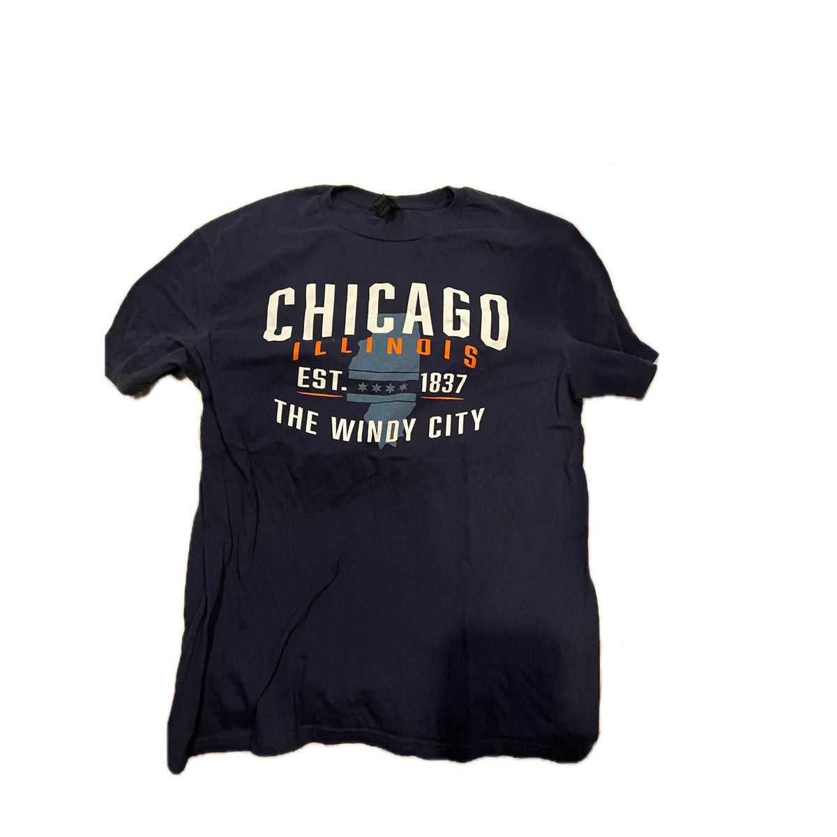 Chicago The Windy CityNavy Orange Gildan T-Shirt Mens Medium