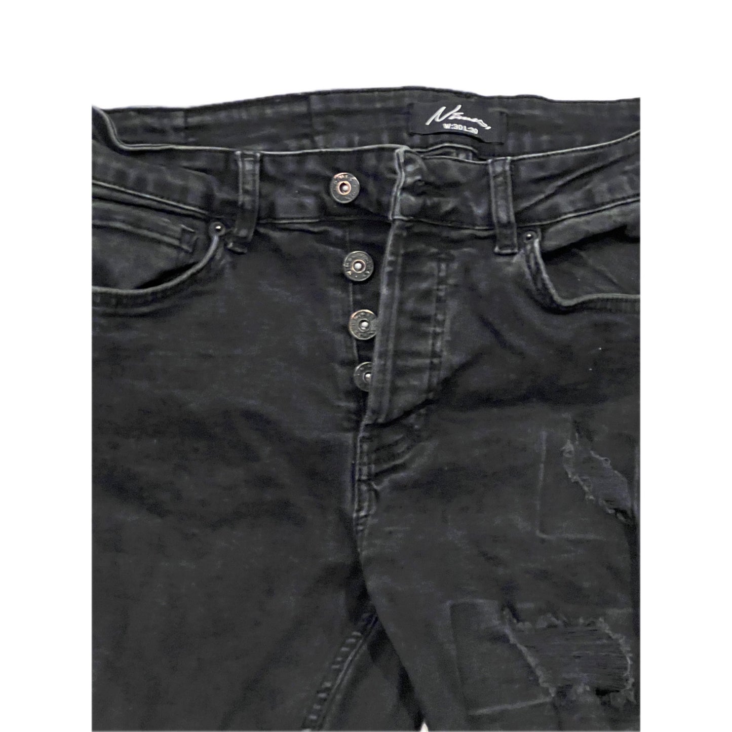 Nimes Vaqueros Slim Negros con Bragueta de Botones para Hombre 30x30
