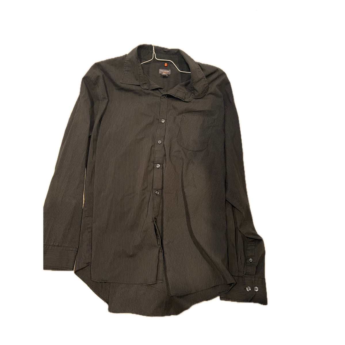 Van Heusen Striped Charcoal Gray Button Down Shirt Mens XXL