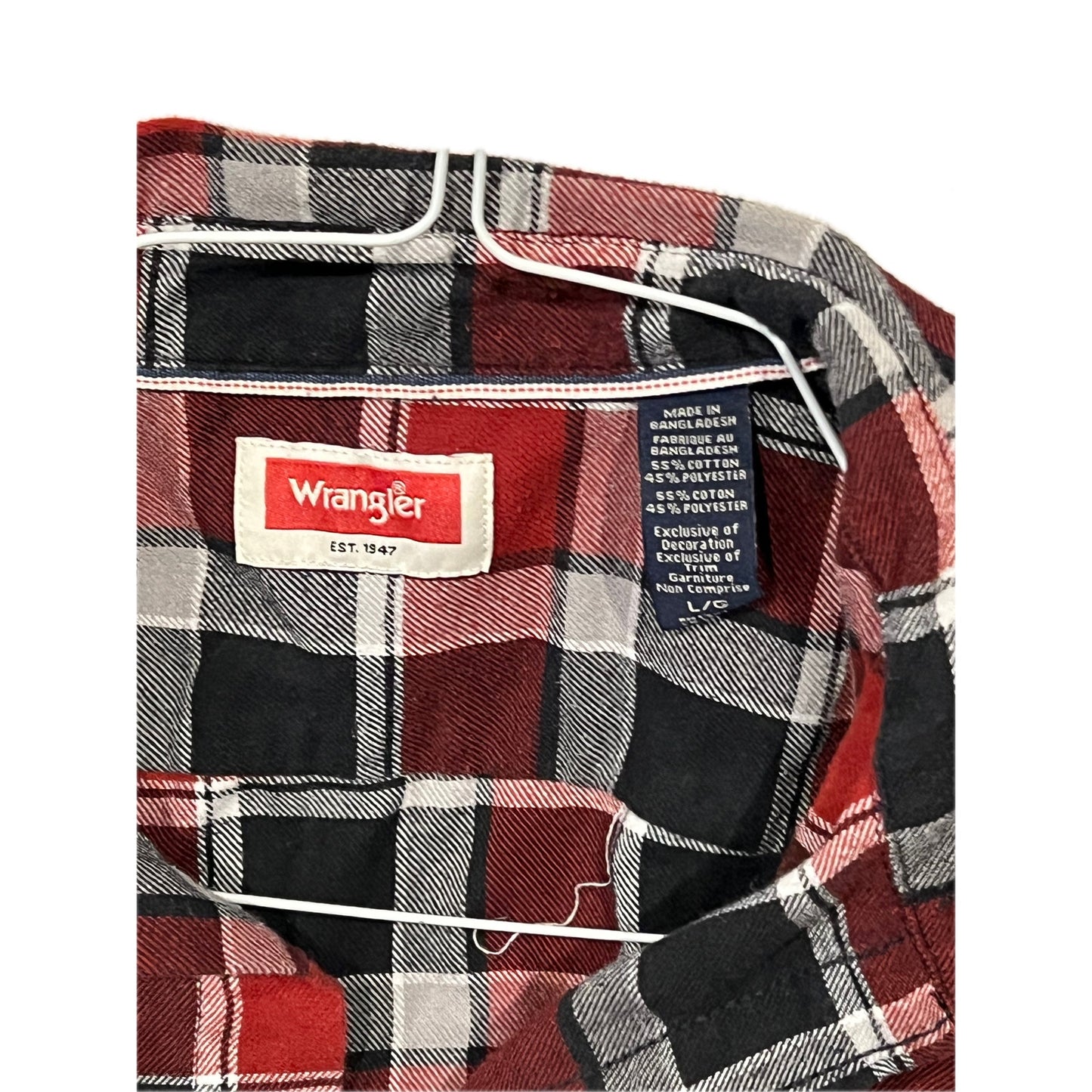 Wrangler Red Black Checked Flannel Button Down Shirt Mens L