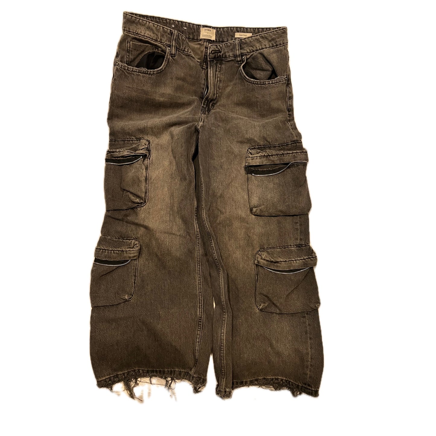 Cotton On Ultra Baggy Black Distressed Cargo Jeans 32x28