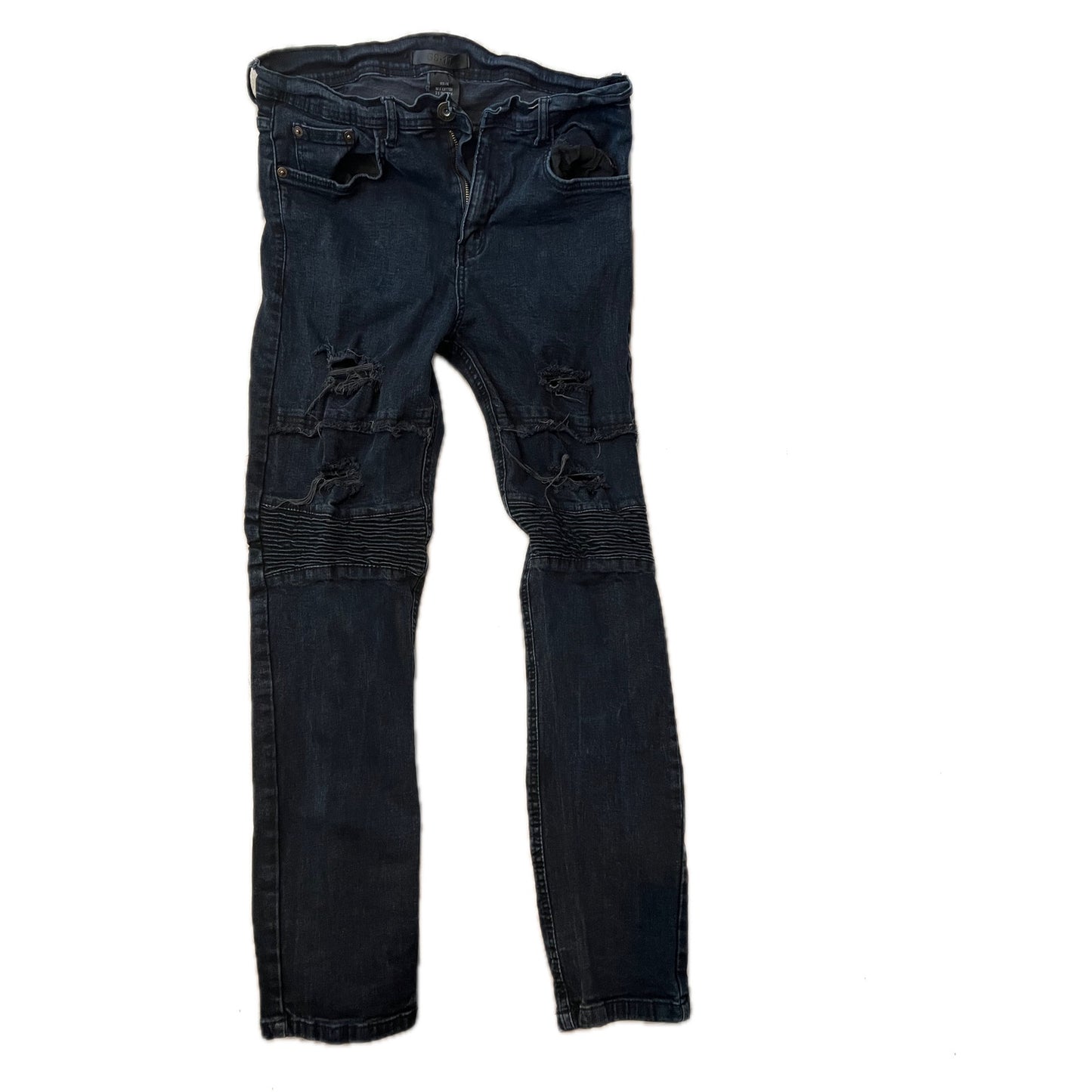 GS-115 Jeans ajustados de mezclilla gastados para hombre 32x28