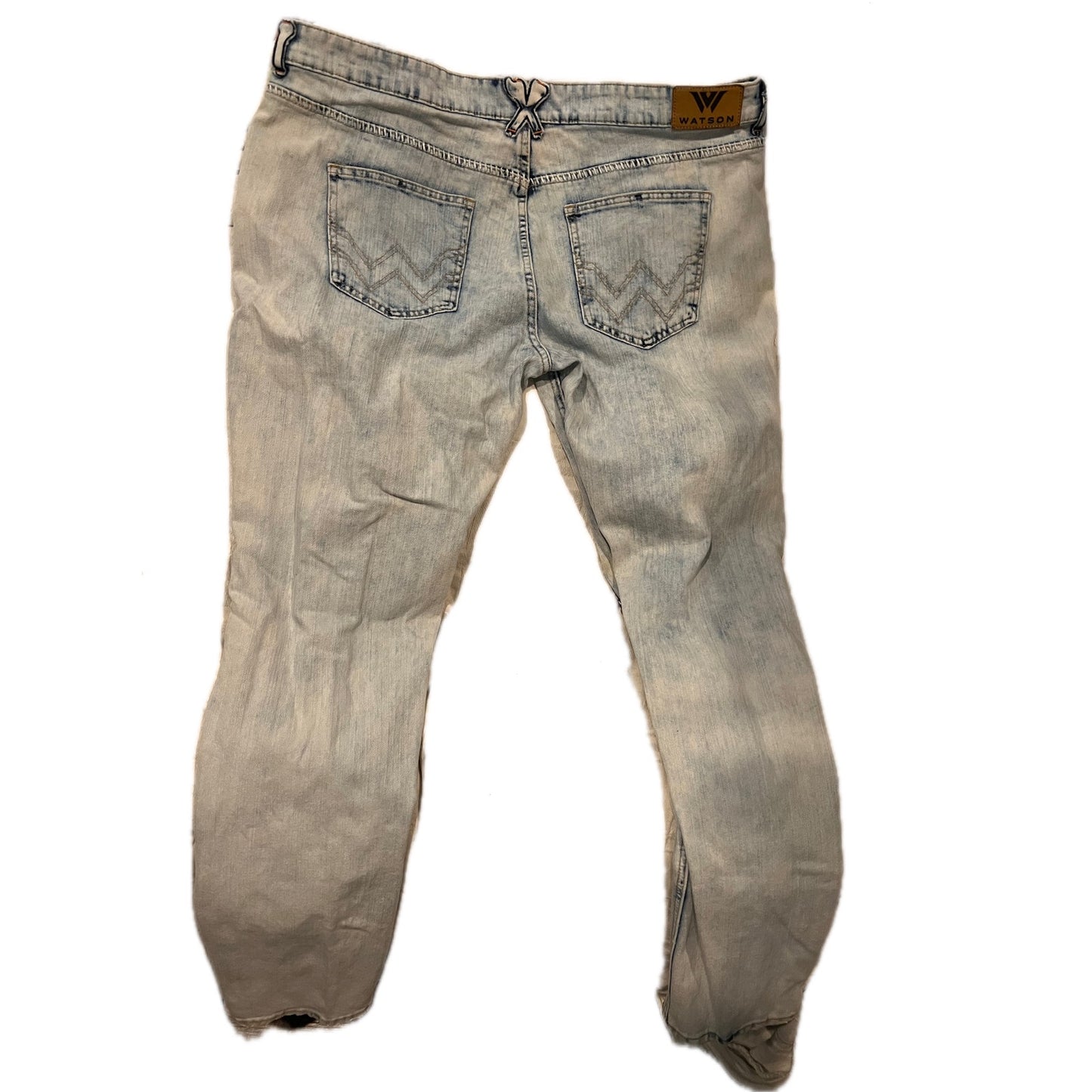 Watson Distressed Lite Wash Skull Patch Punk Jeans 40x33