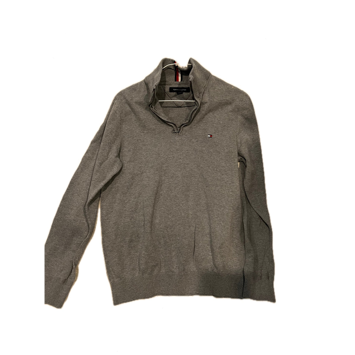 Tommy Hilfiger Gray Knit 1/4 Crewneck Sweater Mens XS