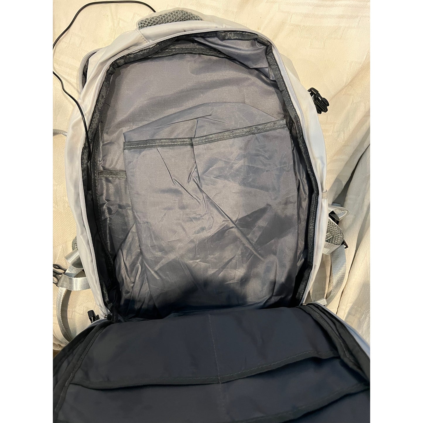 Target Clamshell Blue Faux Leather Accent Travel Backpack