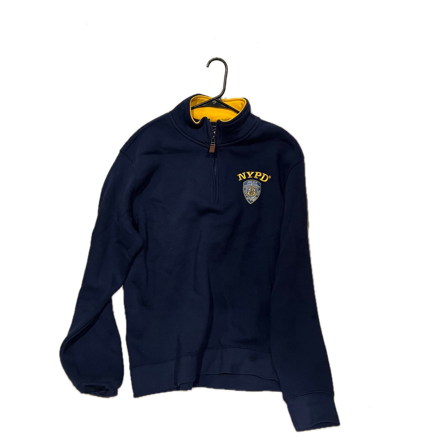 NYPD Navy Yellow Qtr Zip Fleece Mens Large