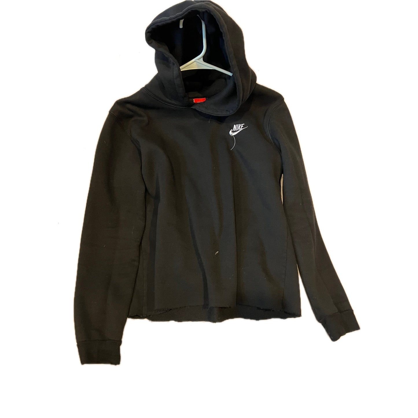 Sudadera Nike con capucha, negra, talla L para hombre (dobladillo cortado/modificado)
