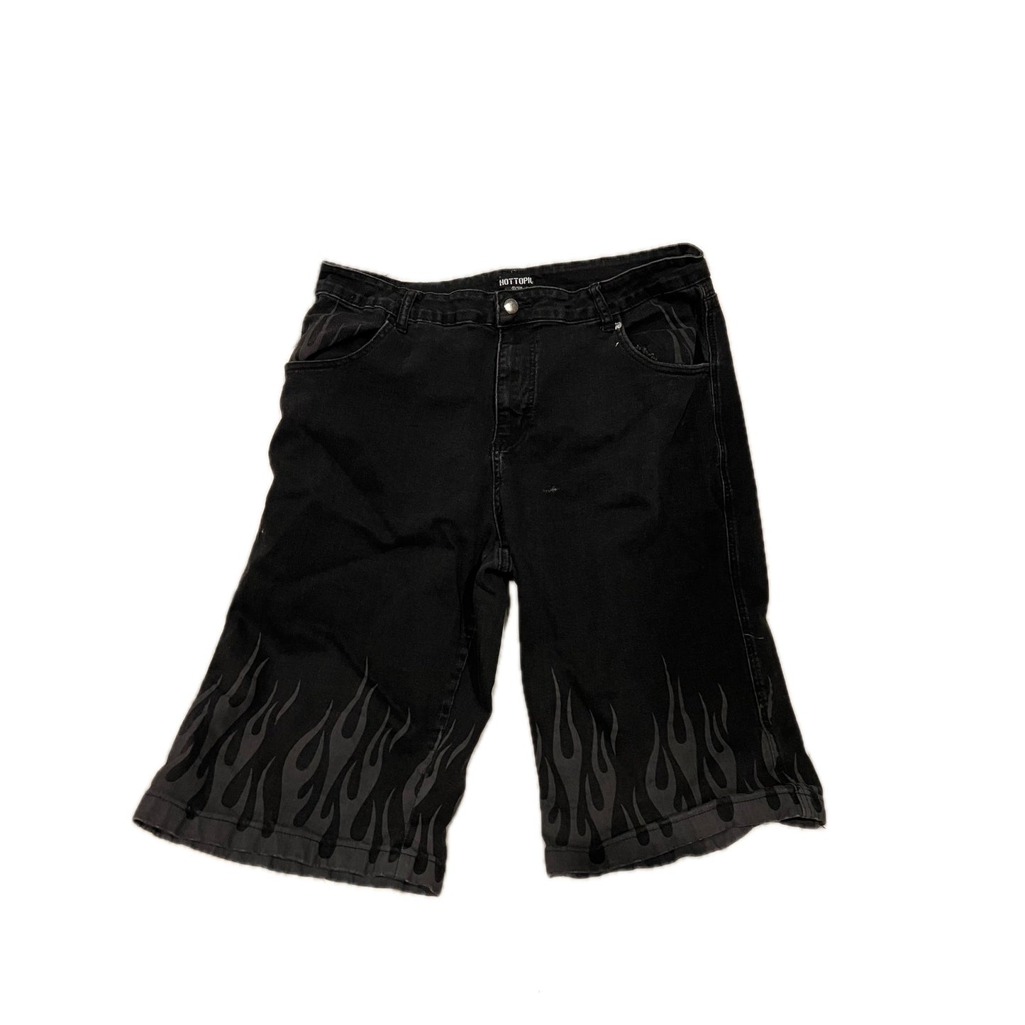 Hot Topic Black w Flames Denim Jean Shorts W: 36 L:12