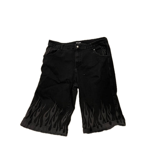 Hot Topic Black w Flames Denim Jean Shorts W: 36 L:12