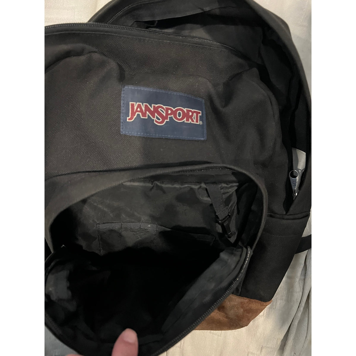 JanSport Right Pack 3 Section Black Brown Suede Backpack